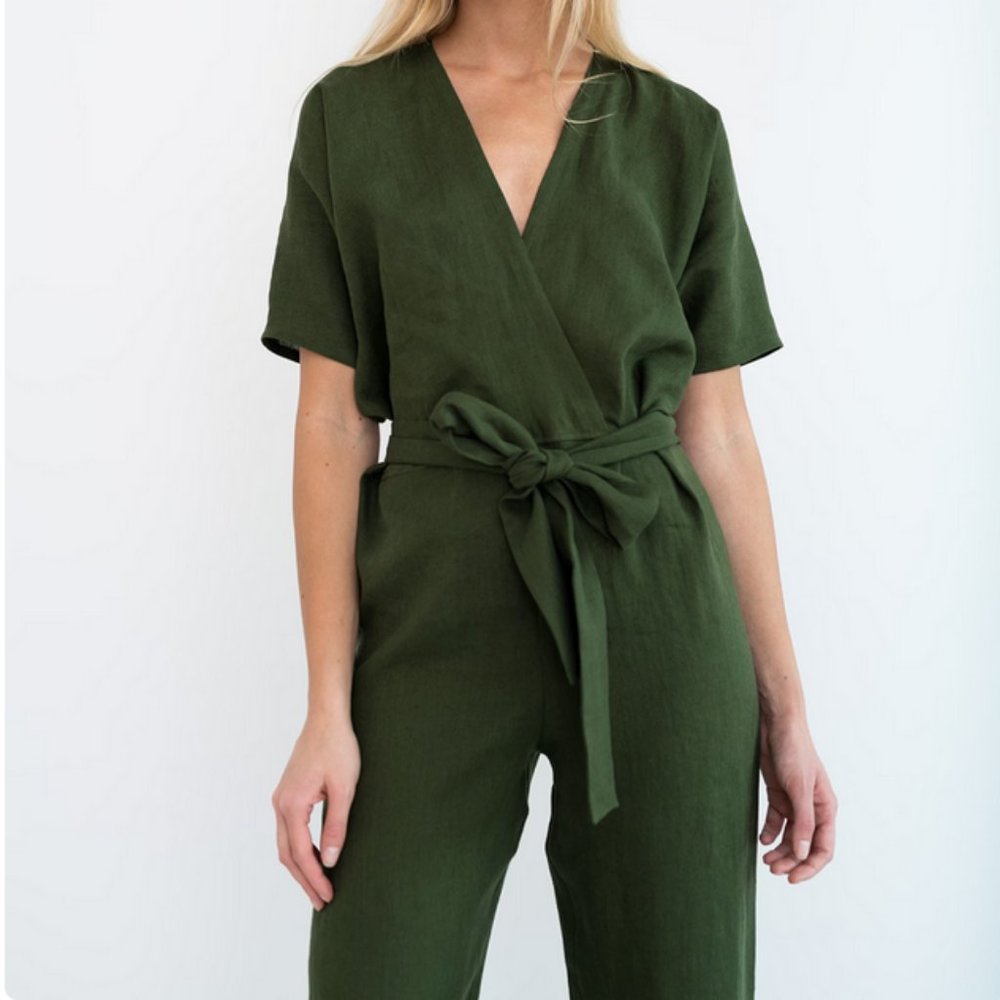 LOVEANDCONFUSE - Aurora Linen Jumpsuit in Forest Green - Picture 3 of 6